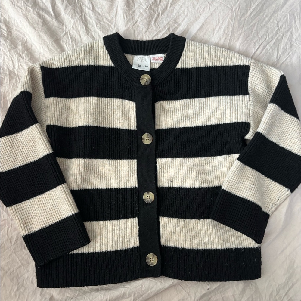 Zara Cream and Black Striped Cardigan Size 5/6